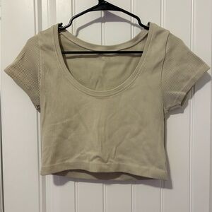Women's Ribbed Aerie Offline Crop Top - Cream/Beige
